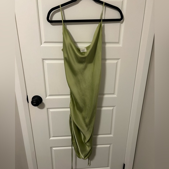 Wilfred Pistachio Cowl Neck Ruched Slip Satin Dress - Picture 7 of 7